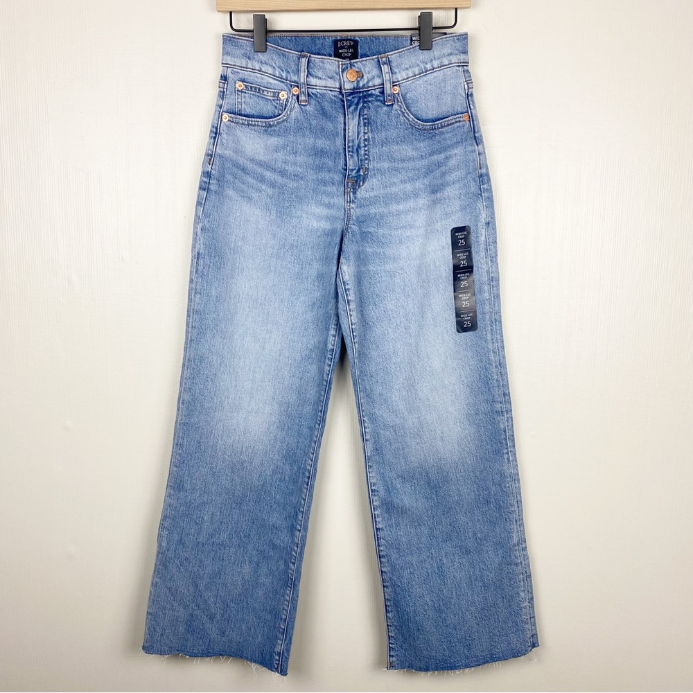 J Crew Factory Jeans Womens 25 Blue Wide Leg Crop Cutoff Stretch NWT